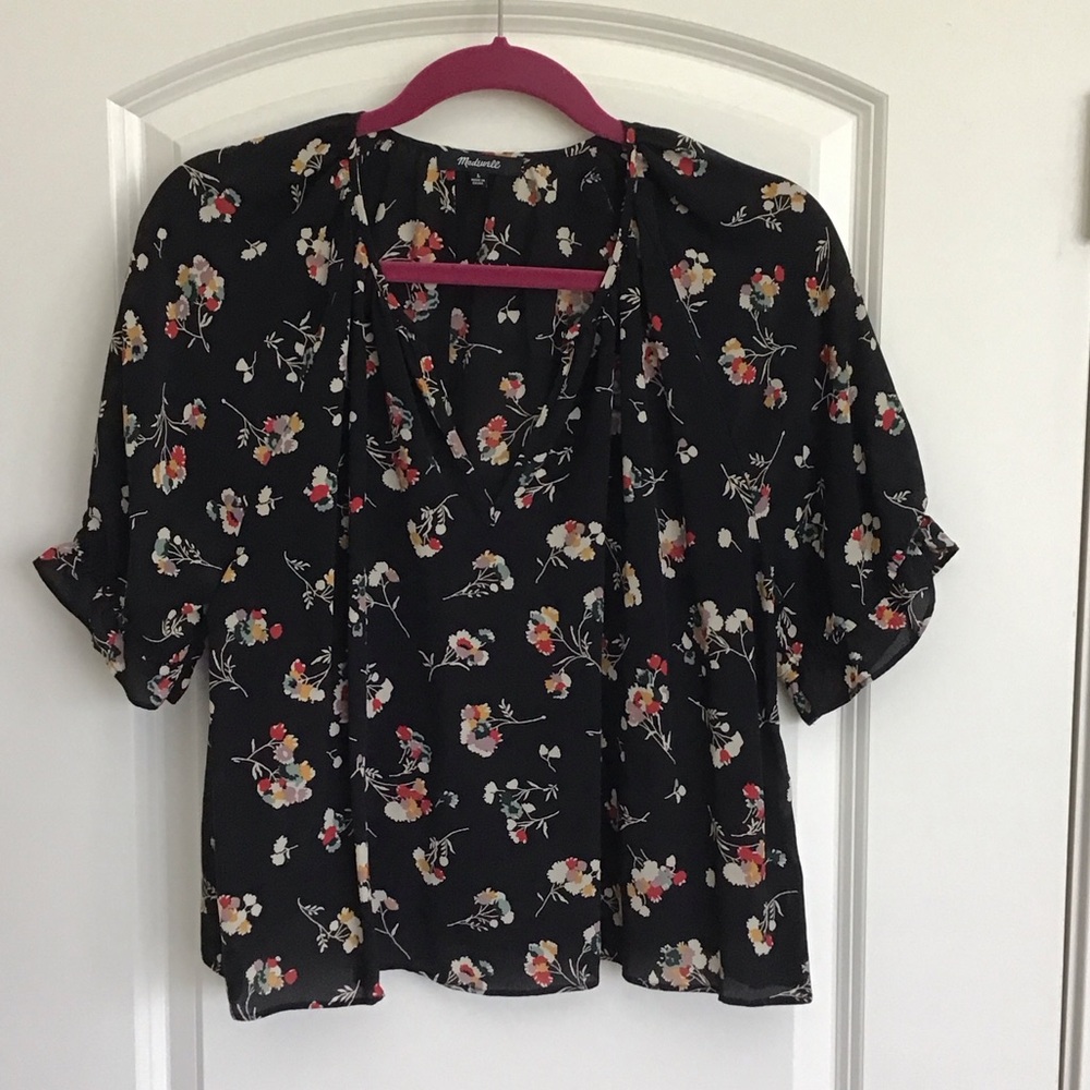 Madewell Floral Black Women's Top 100% Silk